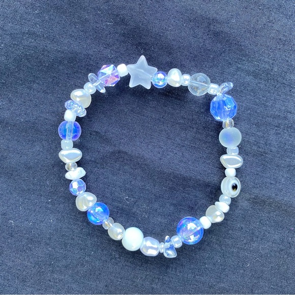 Crystal Vision Clear Beaded Bracelet Evil Eye Star Pearly Mixed Beads - Picture 3 of 3